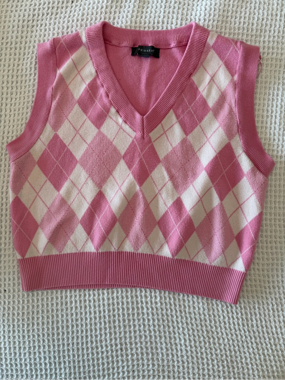 Primark Pink and Cream Argyle V-Neck Sweater Vest
